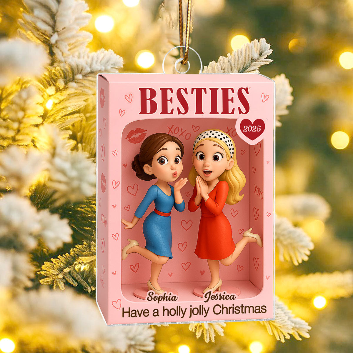 Besties XOXO Pretty Girls Toy Box Style - Personalized Acrylic Ornament - Christmas Gift For Best Friends
