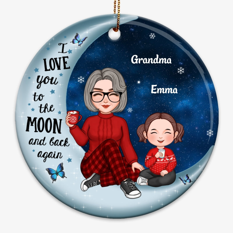 Cute Grandma & Grandkid On Moon Christmas Gift Personalized Circle Ornament