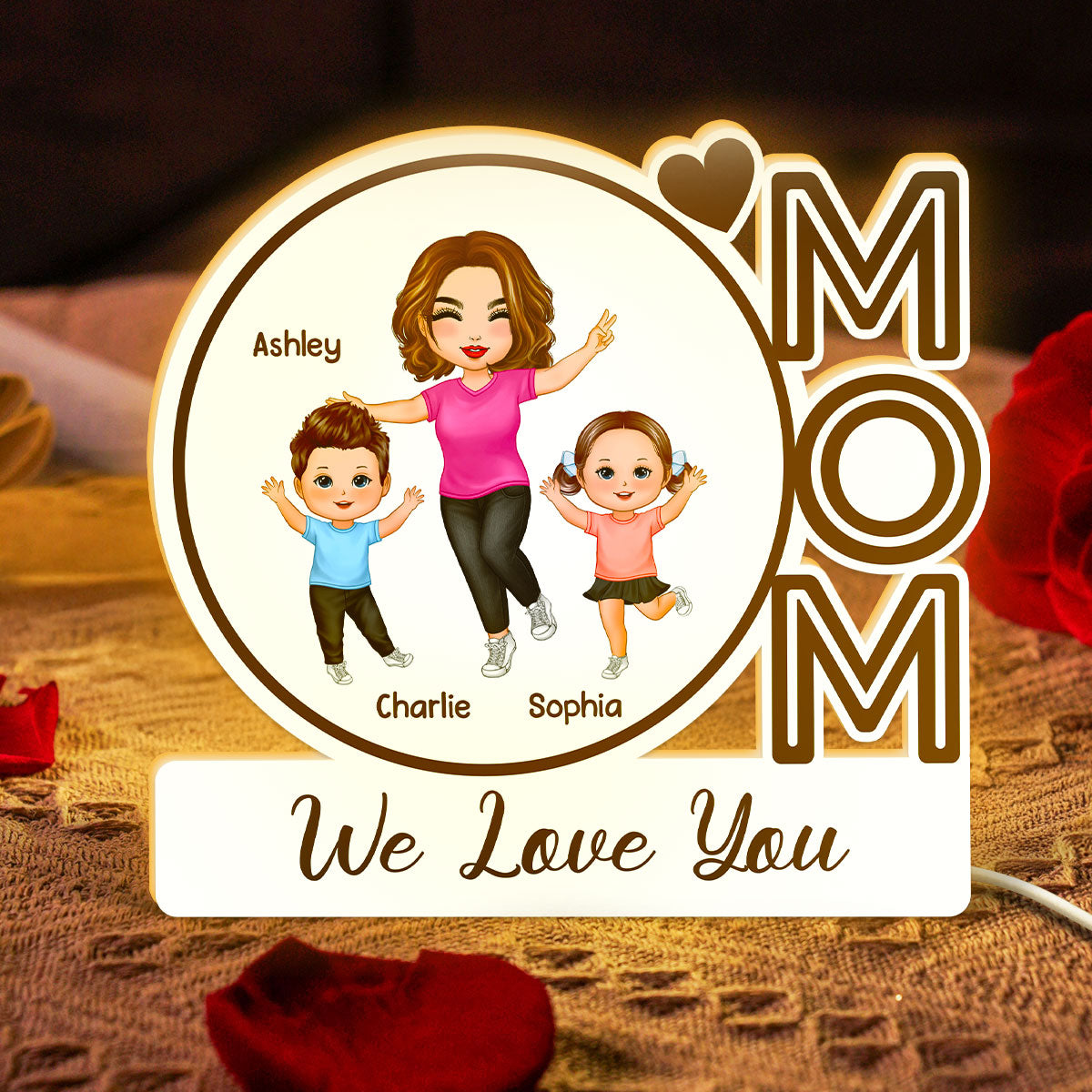 MOM We Love You Happy Woman & Kids Personalized Light Box