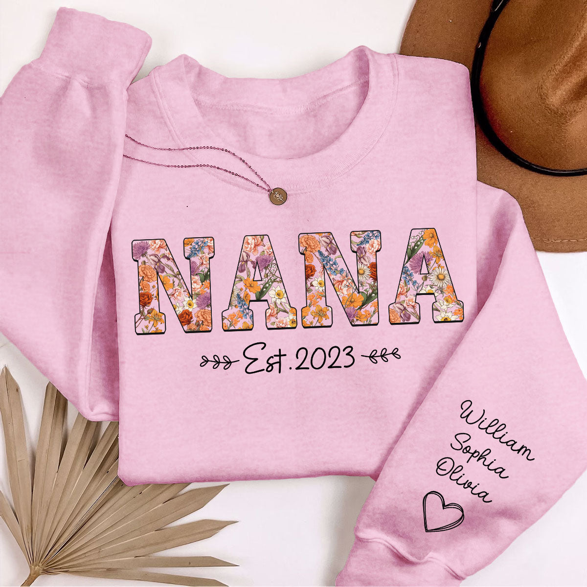 Vintage Flowers Grandma Est With Grandkids Names Personalized Sleeve Printed Shirt