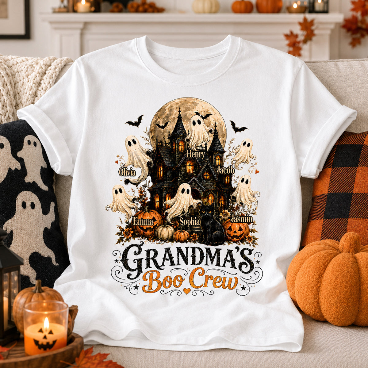 Grandma's Boo Crew Haunted House Halloween - Personalized Shirt - Gift for Grandma