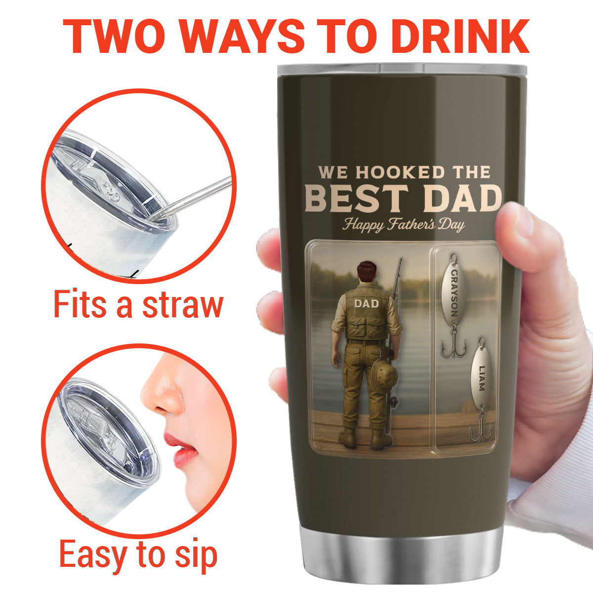 We Hooked The Best Dad Grandpa Fishing With Kids' Names Custom Figure Personalized Tumbler, Perfect Father's Day Gift For Fishing Dad, For Husband, For Grandpa