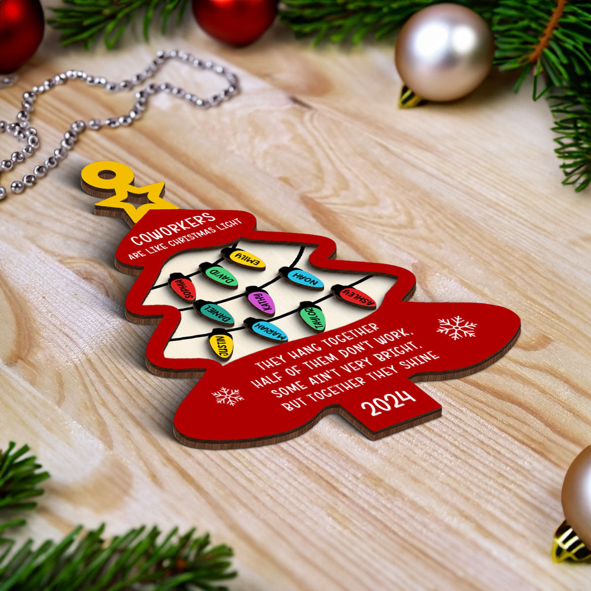Coworkers Are Like Christmas Light Personalized 2-Layer Wooden Ornament, Funny Christmas Gift for Coworkers, Colleagues, Best Friends