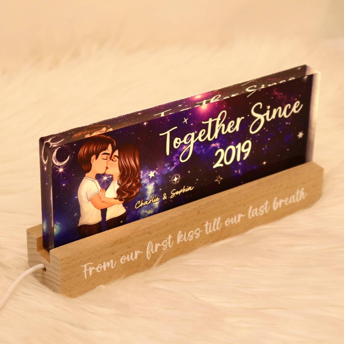 [EXCLUSIVE LIMITED EDITION] Galaxy Couple Kissing Personalized Acrylic Block LED Night Light, Anniversary Gift For Couple