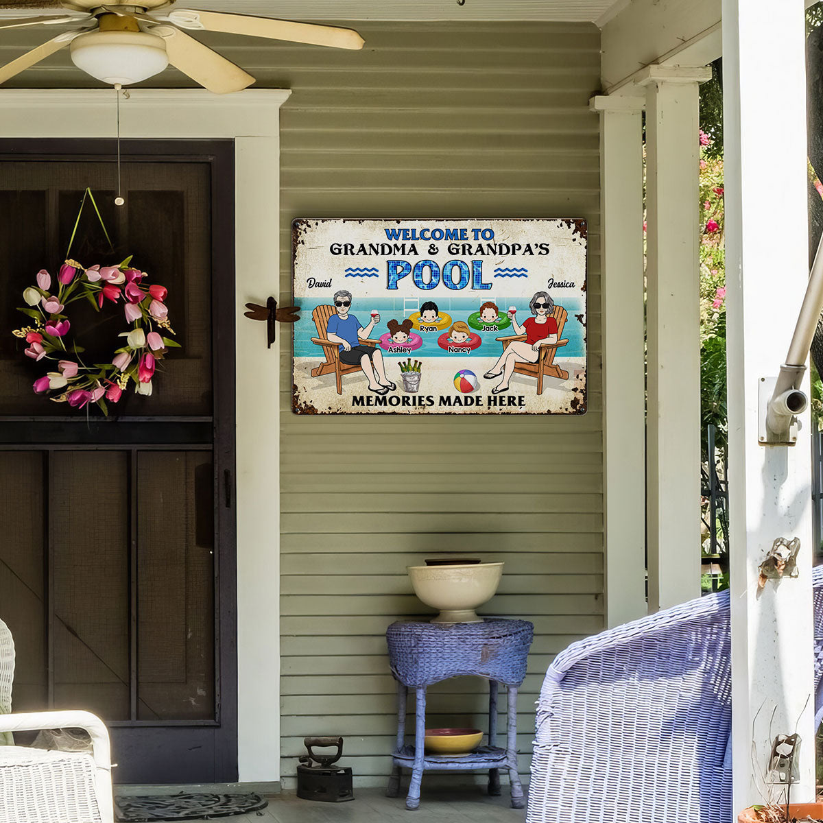 Welcome To Grandparents Pool Personalized Metal Sign, Housewarming Gift, Birthday Gift For Dad Mom Grandpa Grandma