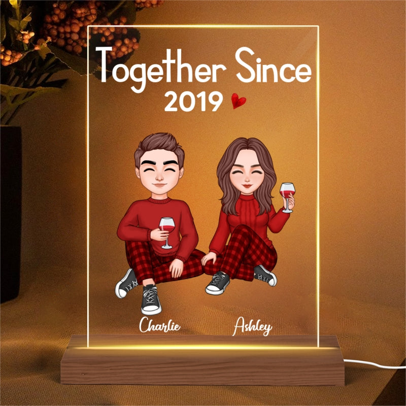 Cute Couple Sitting Gift For Him Gift For Her Personalized Rectangle Acrylic Plaque LED Night Light