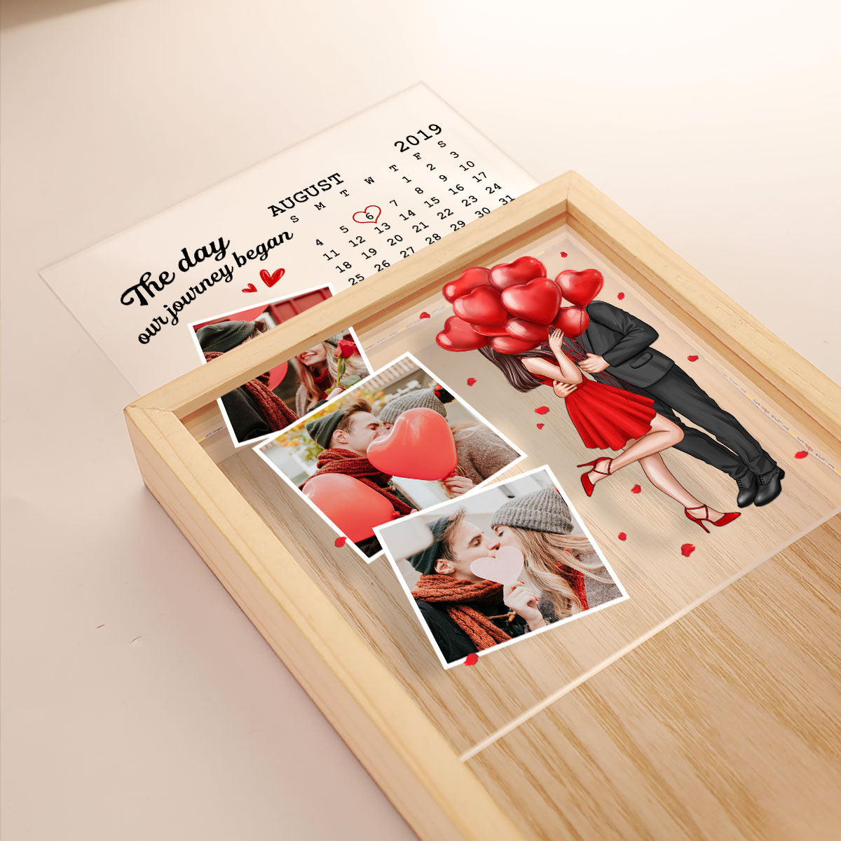 Couple Standing Kissing Calendar Date Photos Personalized Frame Light Box