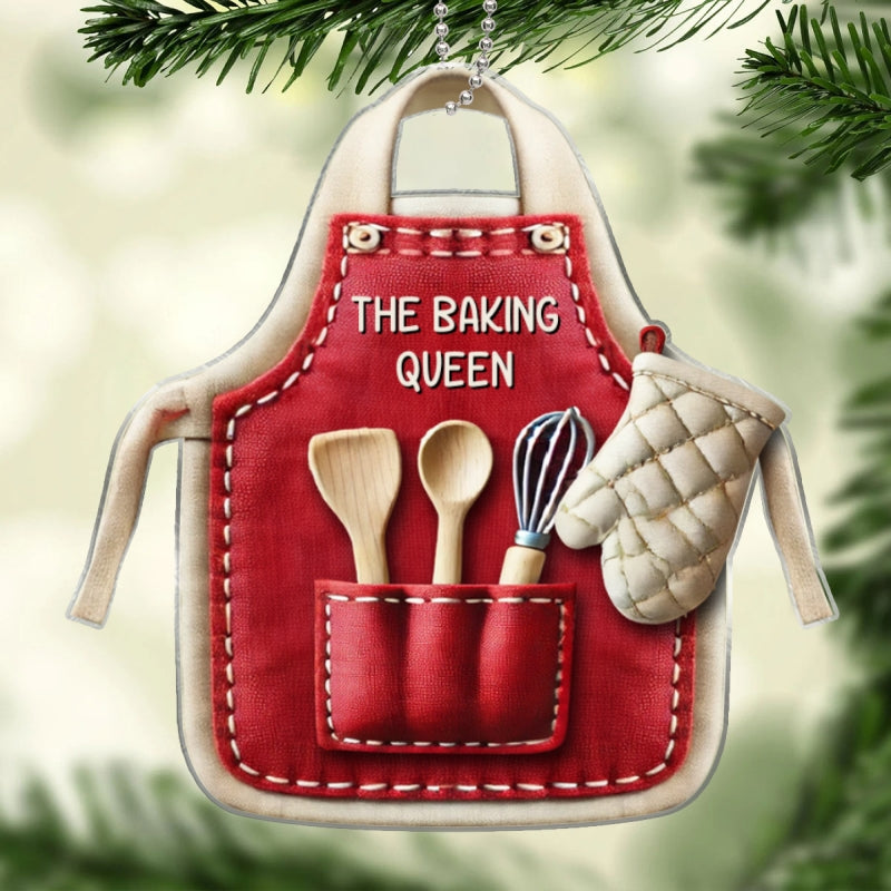 Cute Christmas Holiday Pastry Chef Bakers Apron Personalized Ornament, Grandma Baking Queen, Christmas Gift For Grandma