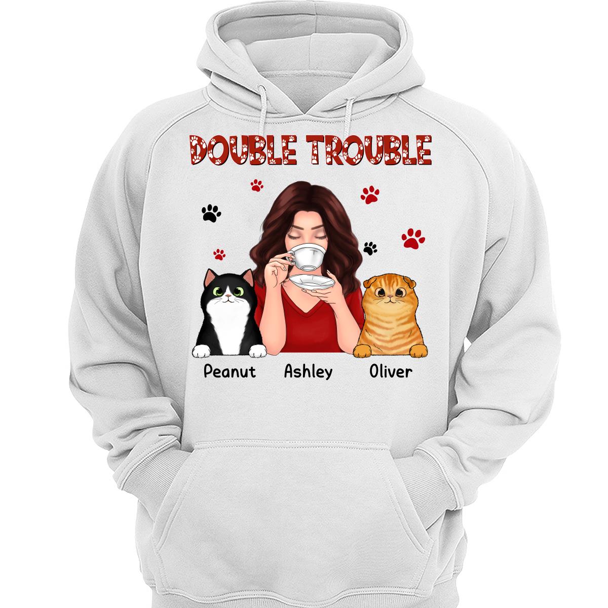Double Trouble Coffee Girl Fluffy Cats With Paws Personalized Shirt