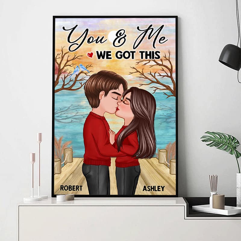 Doll Couple Kissing Reflected Lake Personalized Vertical Poster