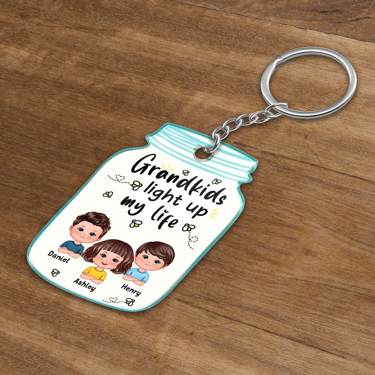 Grandkids Light Up My Life Cute Doll Kids Personalized Acrylic Keychain