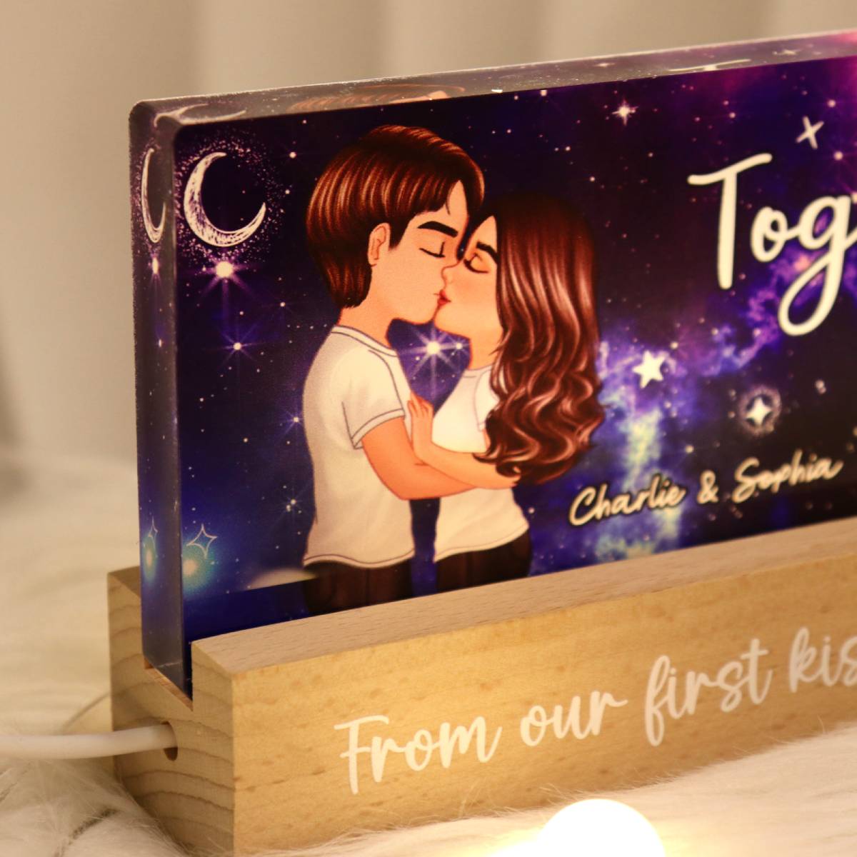 [EXCLUSIVE LIMITED EDITION] Galaxy Couple Kissing Personalized Acrylic Block LED Night Light, Anniversary Gift For Couple