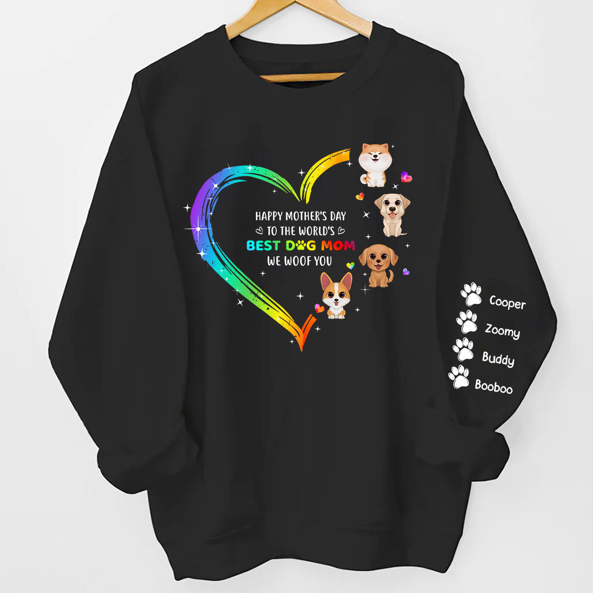 Happy Mother's Day To The World's Best Dog Mom Personalized Sleeve Printed Sweatshirt