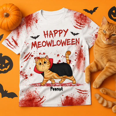 Happy Meowloween Spooky Walking Cat Personalized Shirt, Halloween Costume For Cat Lover