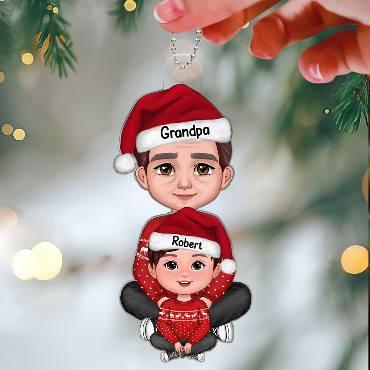 Grandpa & Grandkid Sitting In Lap Christmas Gift For Granddaughter Grandson Personalized Acrylic Ornament