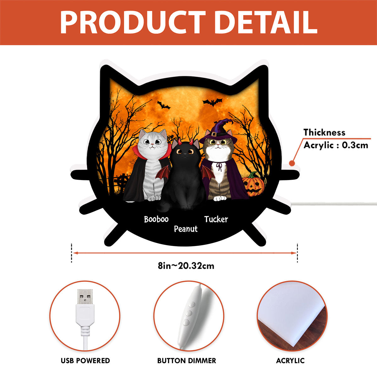 Spooky Halloween Theme Cat Face - Personalized Light Box