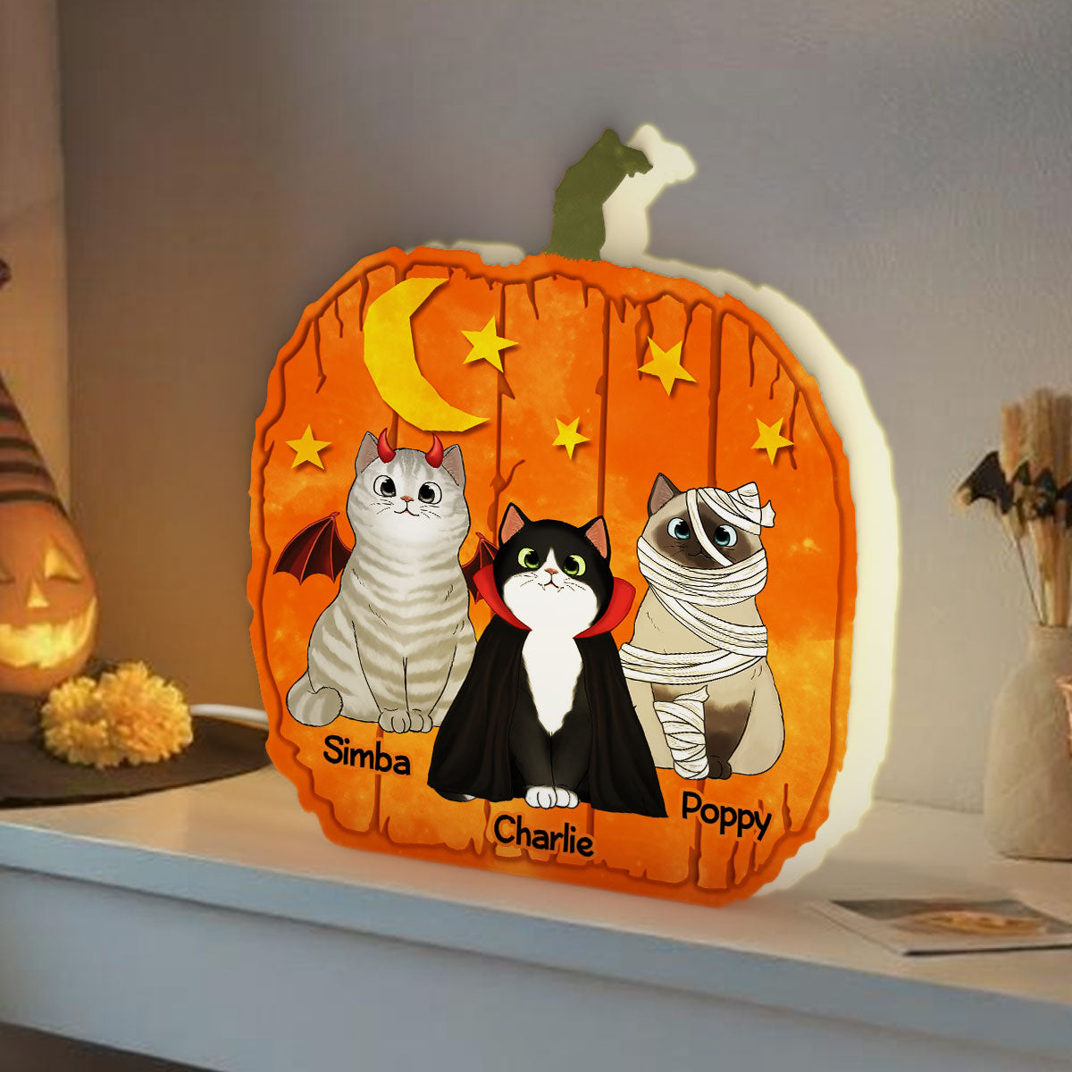 Halloween Cat Pumpkin Shaped Personalized Light Box