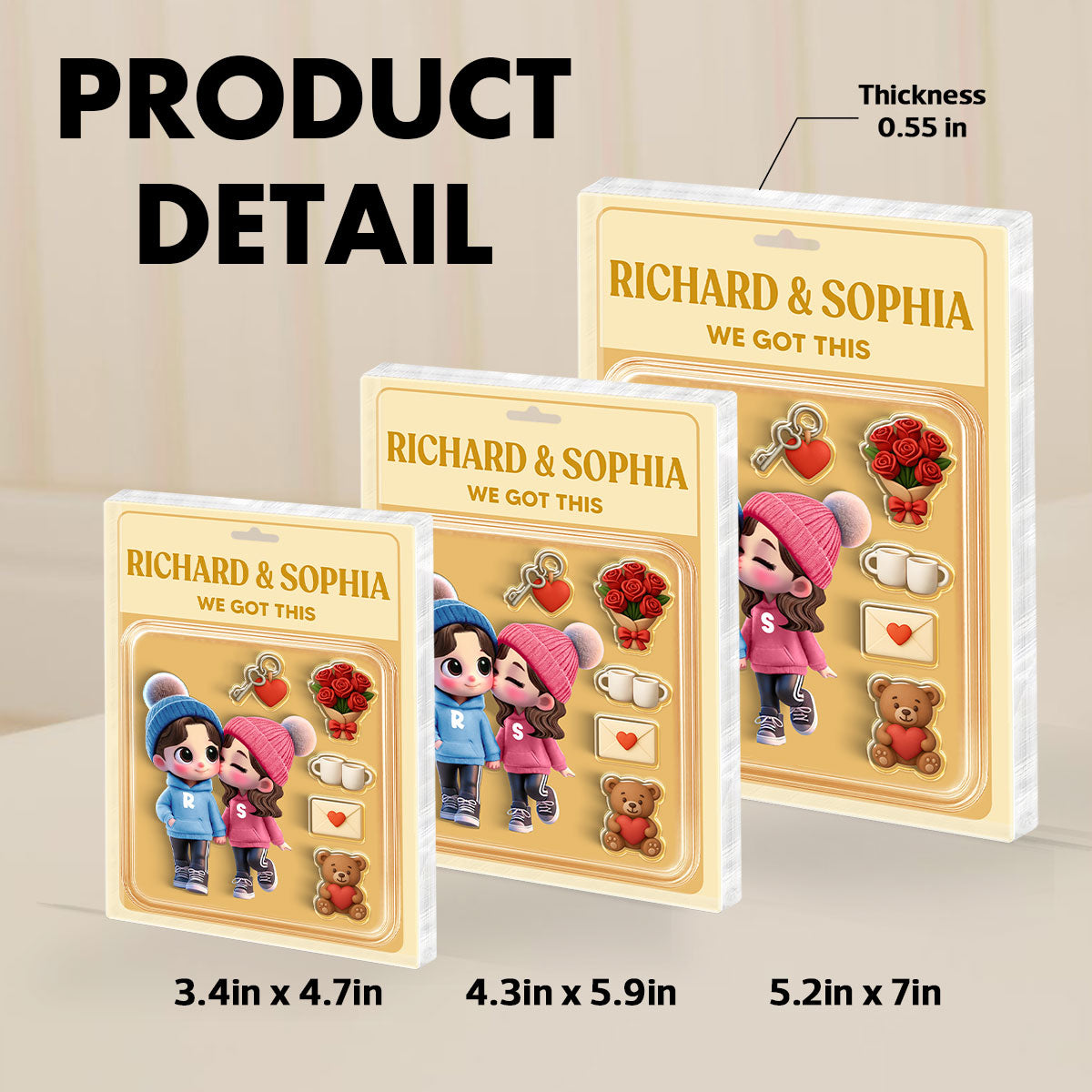 3D Effect Cute Cartoon Couple Custom Figure Personalized Acrylic Block Plaque