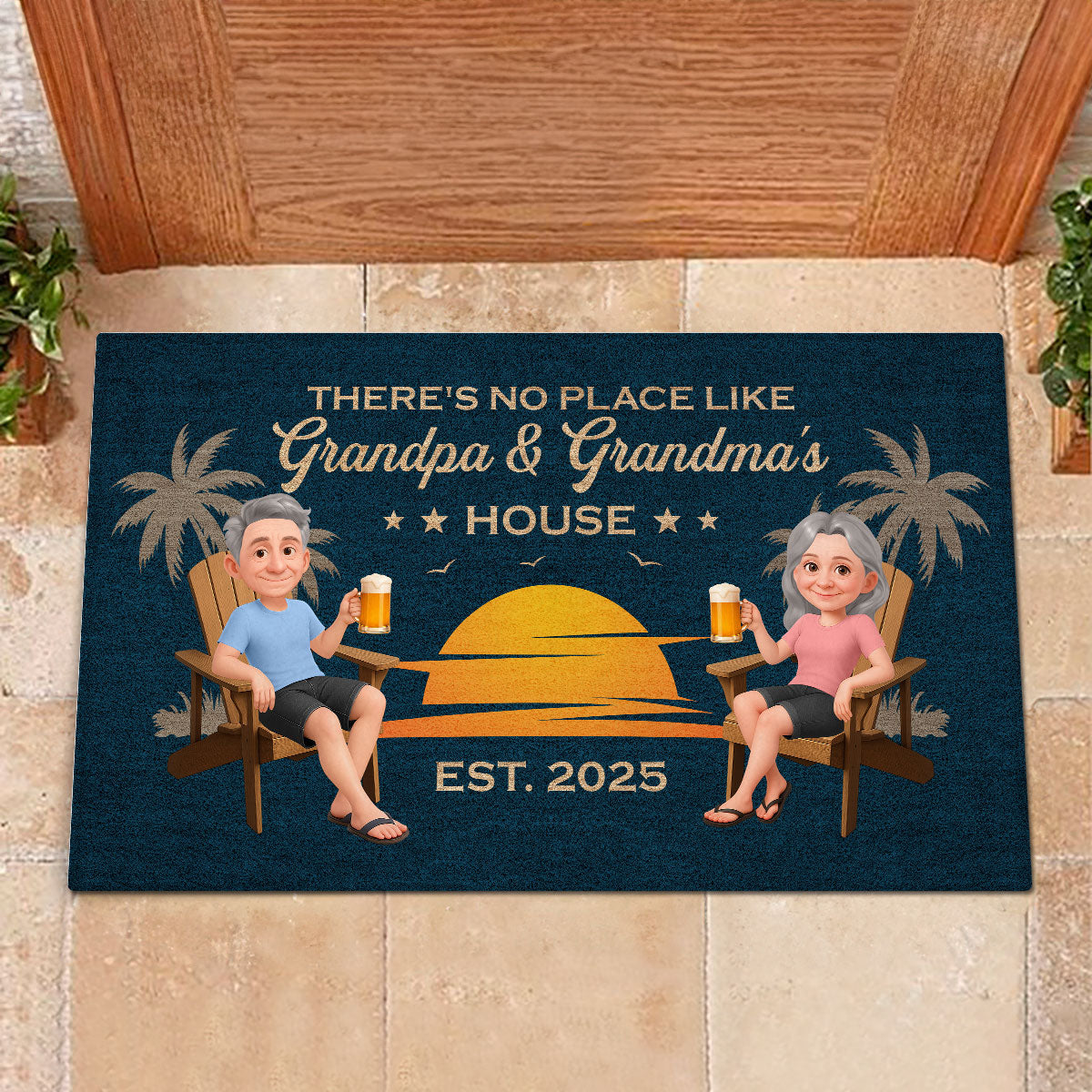 Retro Vintage Summer There's No Place Like Grandpa Grandma Grandparents House Personalized Doormat