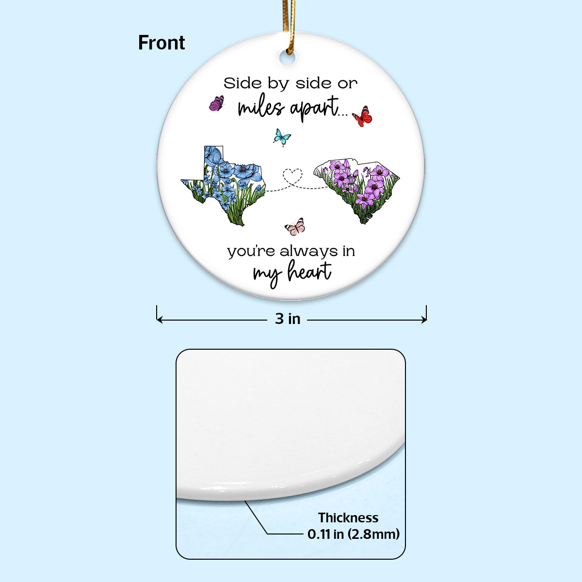 Miles Don't Matter Beautiful Wildflower State Map Long Distance Personalized Ceramic Ornament