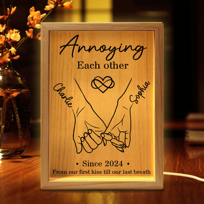 Couple Hand in Hand Outline  Gift Personalized Wooden Frame LED Light Box