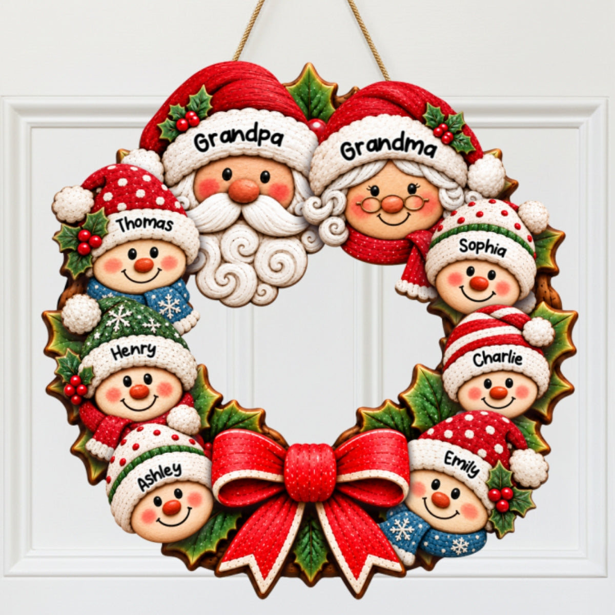 Custom Grandkids Wreath - Personalized Wood Sign - Christmas Decoration For Porch, Door, Window