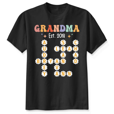 Grandma Mom Daisy Flower Crossword Art Puzzle Personalized Shirt