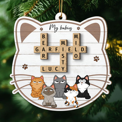 My Babies Cats Crossword Puzzle Art Personalized 2-Layer Wooden Ornament