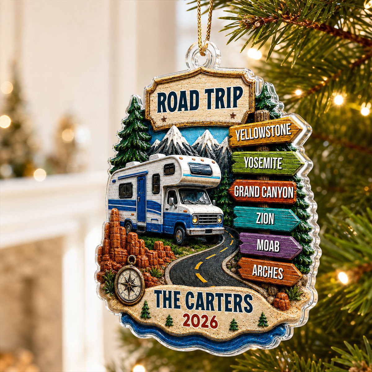Trending Road Trip Travel Adventure - Personalized Acrylic Ornament - Vacation Gifts For Couple, Family