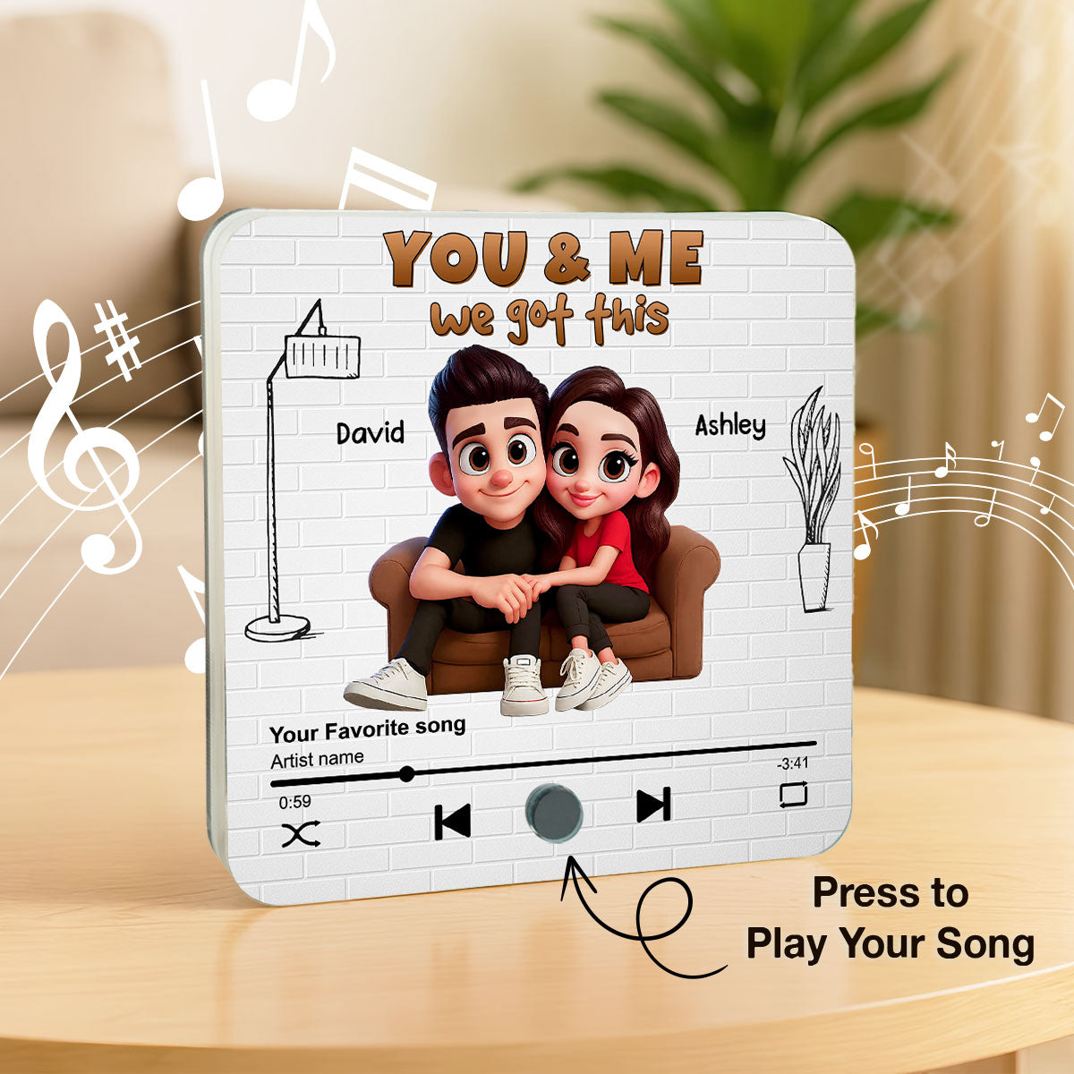 Cartoon Couple You & Me We Got This Personalized Music Fridge Magnet, Birthday, Anniversary Gift for him, Gift for her