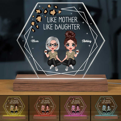 Hexagon Frame Like Mother Like Daughter Doll Woman Sitting Personalized Custom Shape Acrylic Plaque LED Night Light