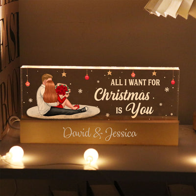 All I Want For Christmas Is You Personalized Acrylic Block LED Night Light, Christmas Gift for Couples