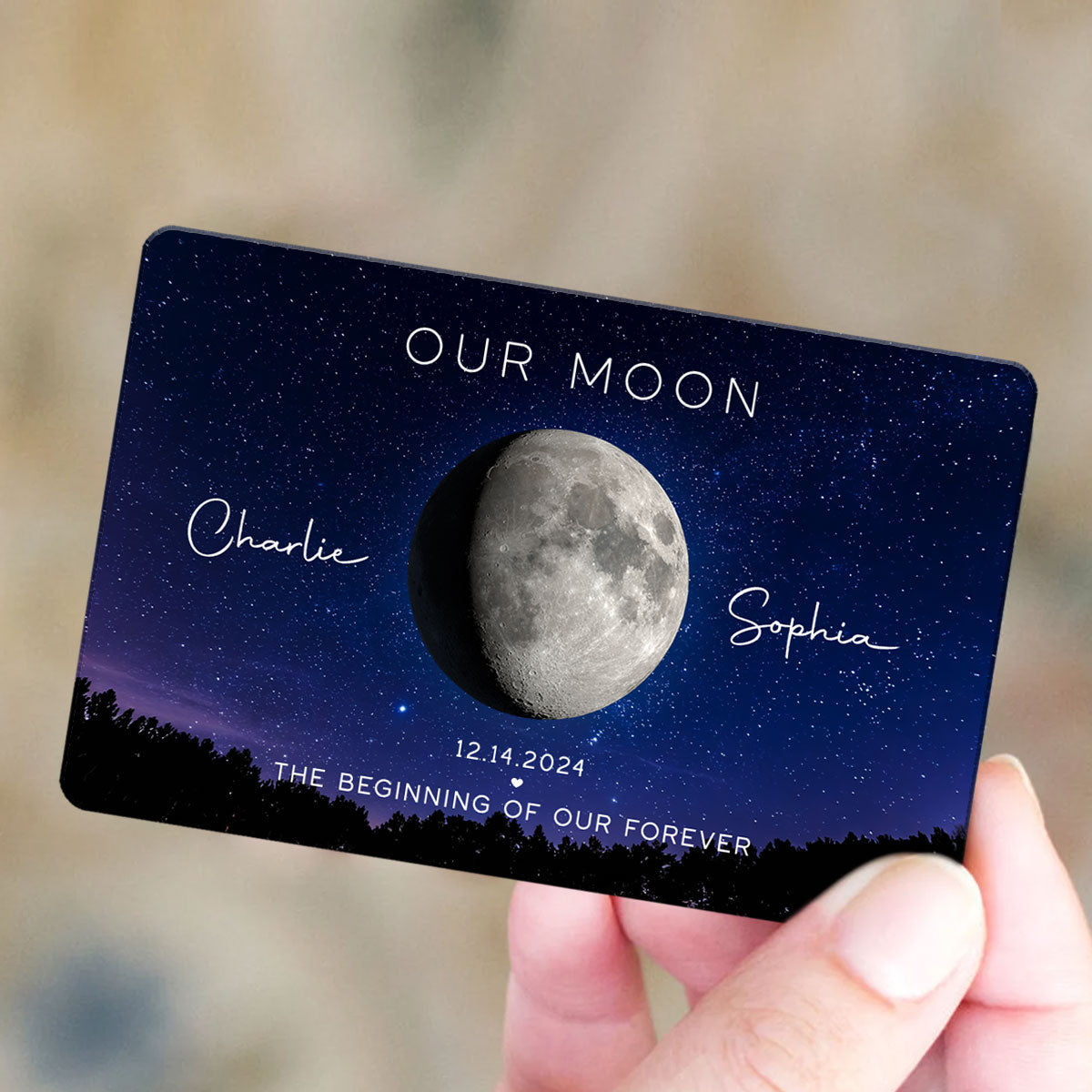 Our Moon Couple Gift Moon Phase Art Anniversary Gift For Him Personalized Metal Wallet Card