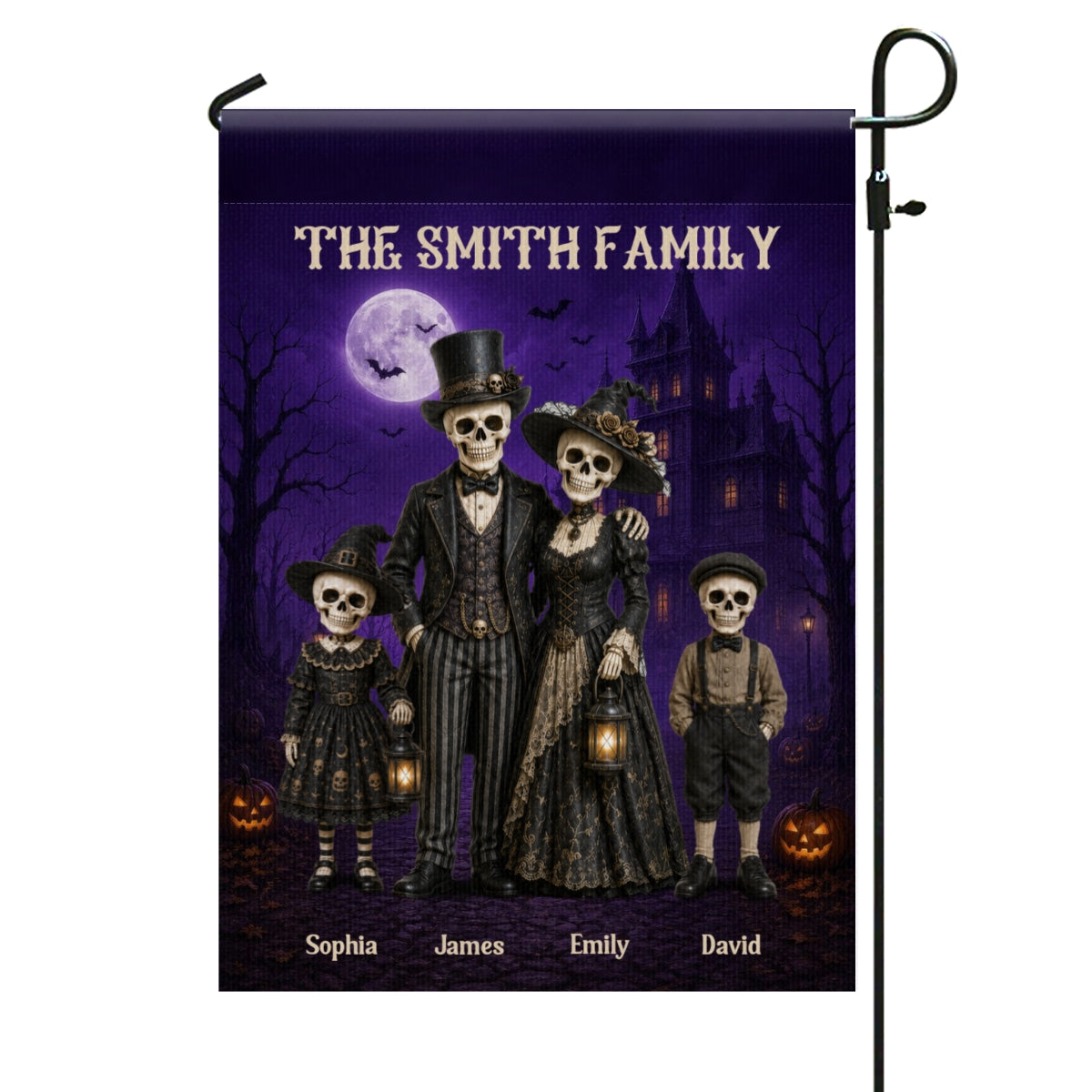 Gothic Skeleton Family - Personalized Garden Flag - Halloween Decoration