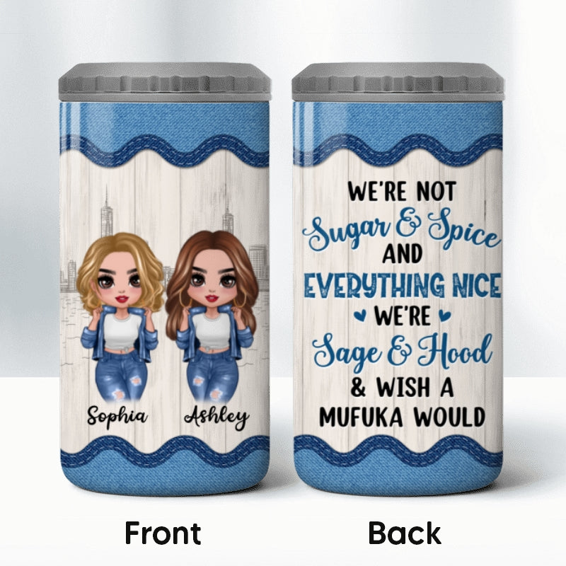 Cool Best Friends Sisters Denim Pattern Personalized 4 In 1 Can Cooler