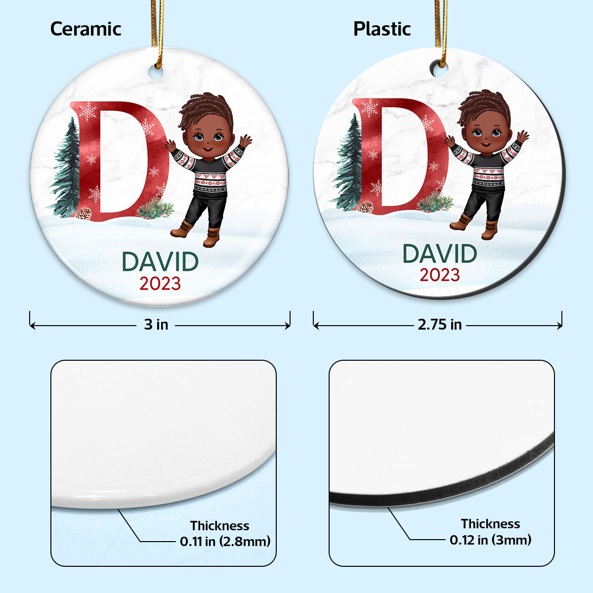 Family Member Dad Mom Kid Custom Character Initial Name In Snow Personalized Circle Ornament