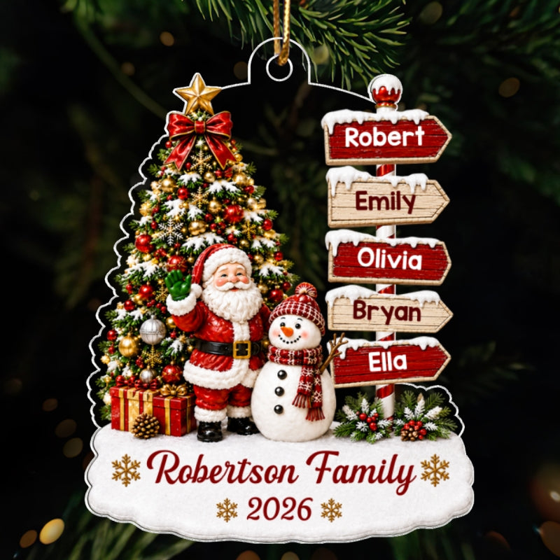 Christmas Festive Santa Snowman Family Sign Posts - Personalized Acrylic Ornament - Christmas Decor For Family