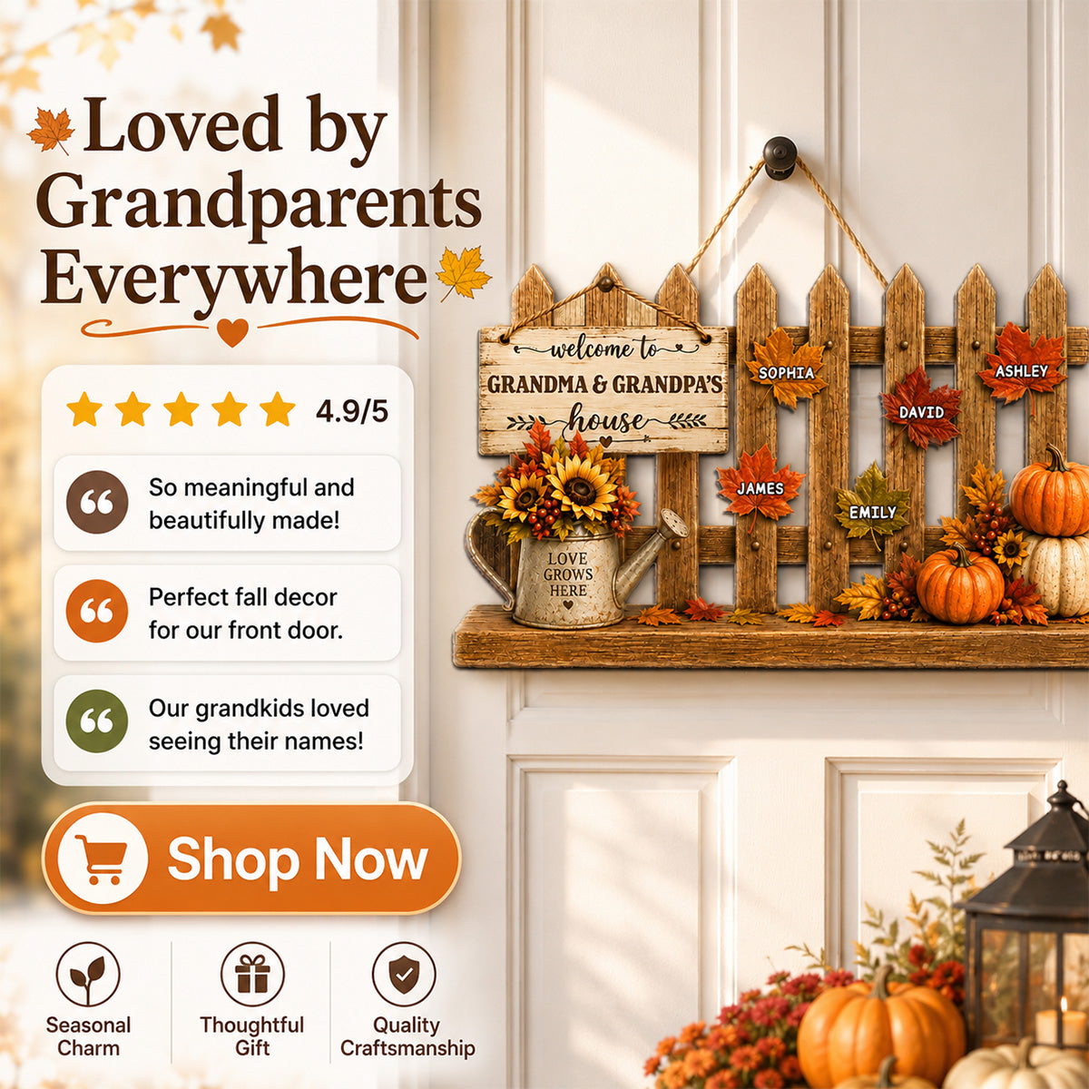 Welcome To Grandparents House Fall Season Fence - Personalized Wood Sign
