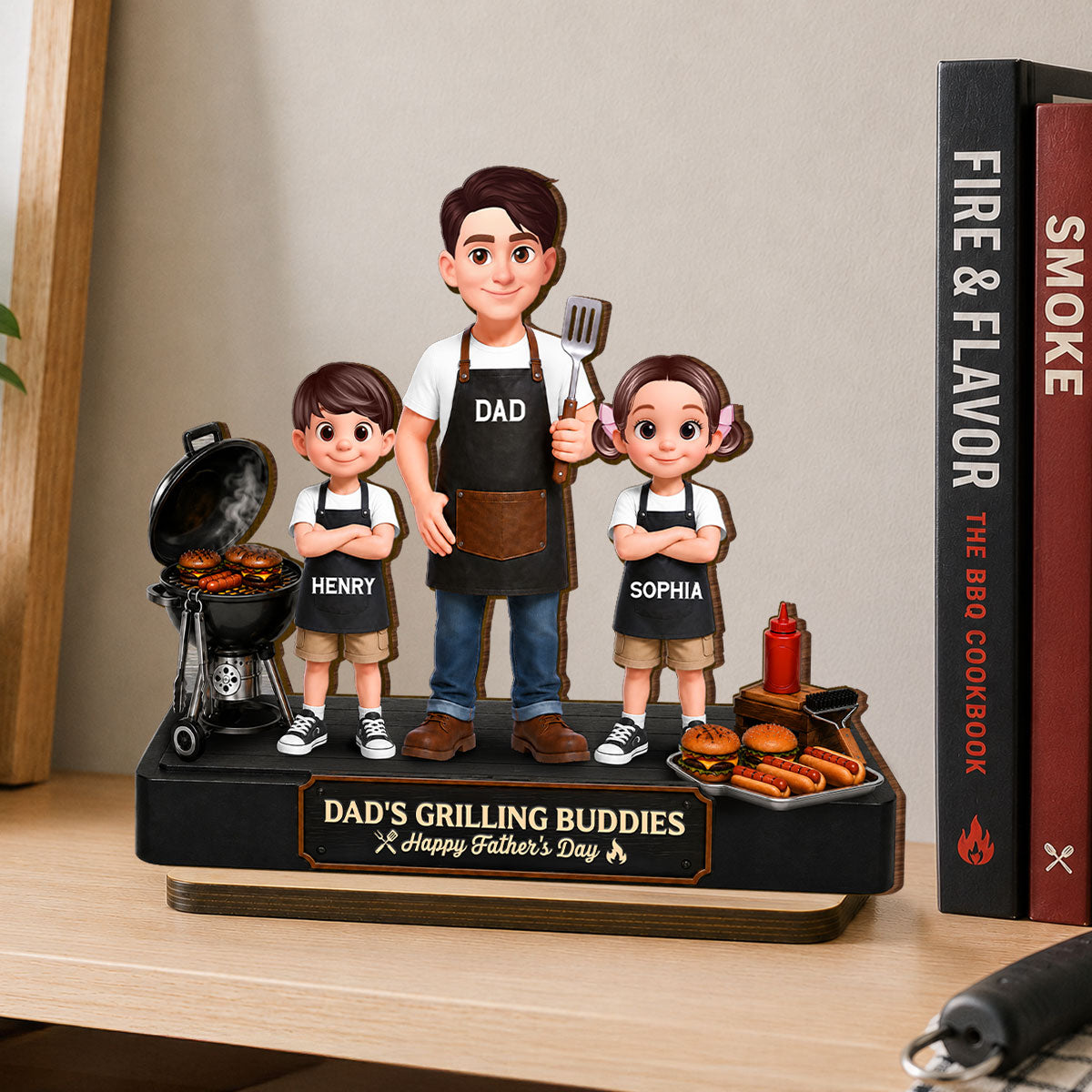 BBQ Dad's Grilling Buddies The Grill Master - Personalized 2-Layered Wooden Plaque - Father's Day Gift For Dad, Husband