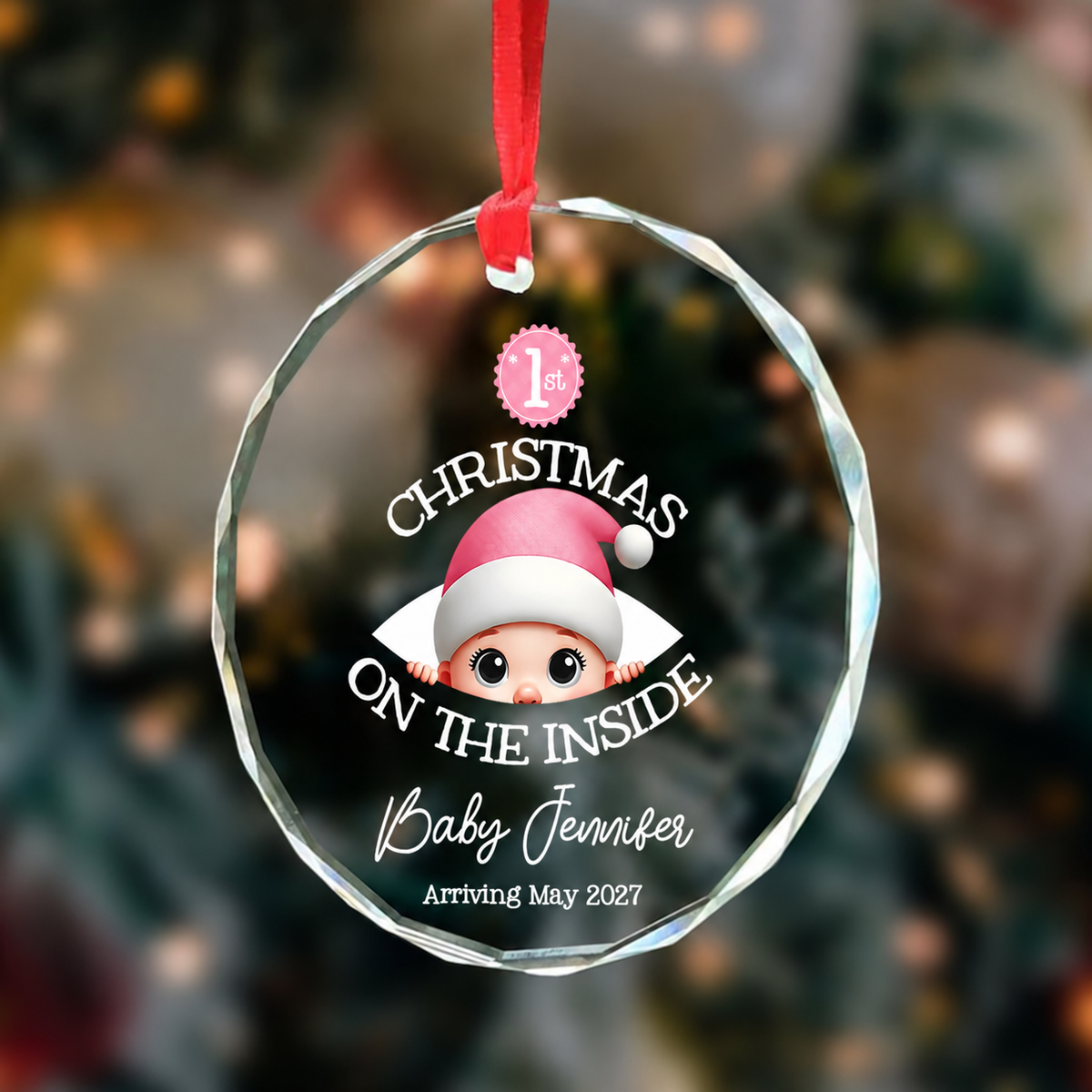 Personalized Baby's First Christmas On the Inside Glass Ornament, Custom Pregnancy Reveal Ornament, Expecting Parents