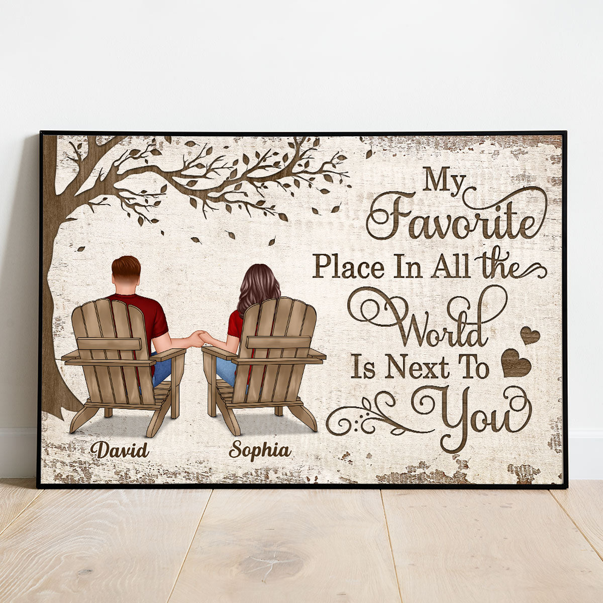 Back View Couple Sitting Under Tree - Personalized Poster - Anniversary Gift for Your Loved Ones