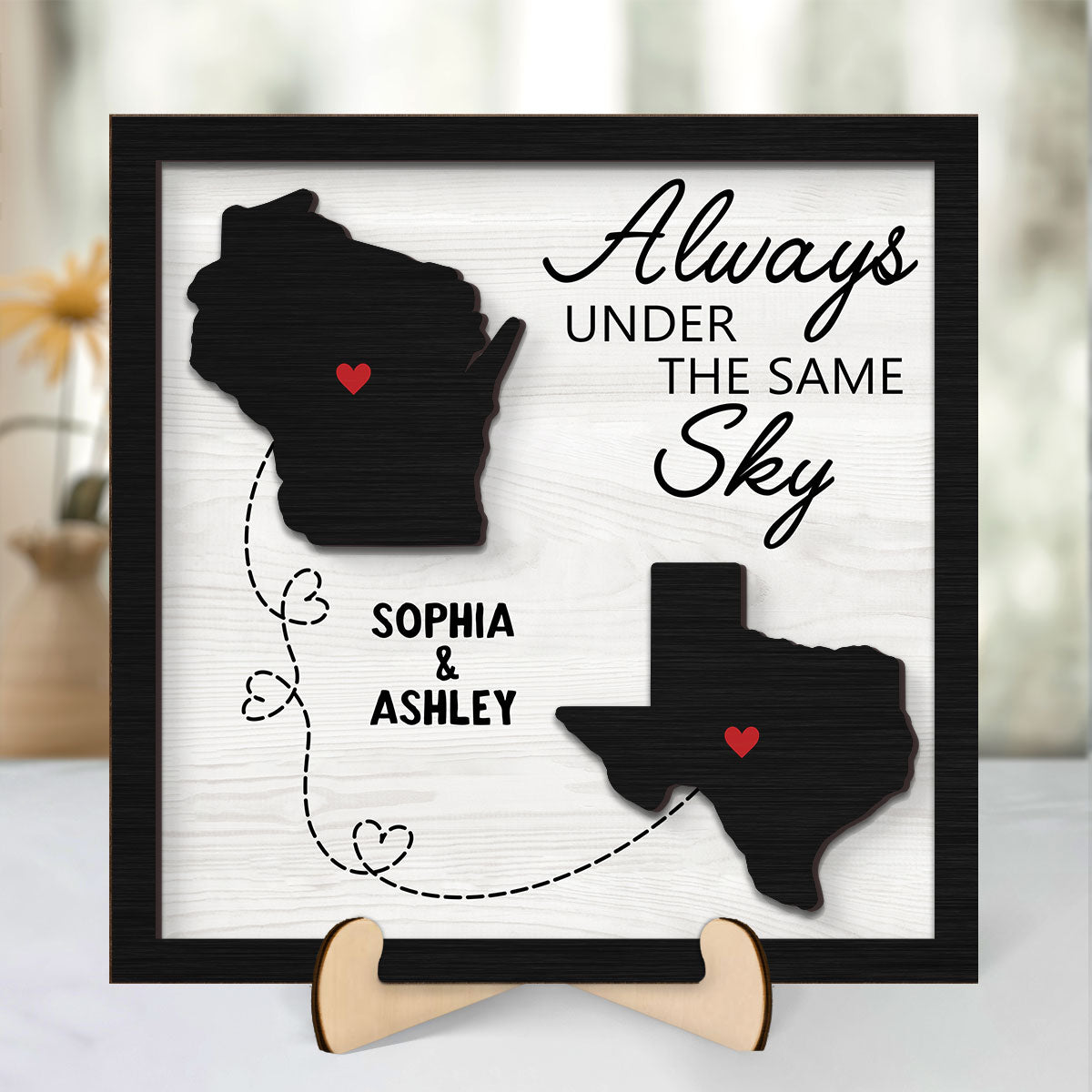 Long Distance Family Friendship State Map Personalized 2-Layer Wooden Plaque, Togetherness Christmas Gift