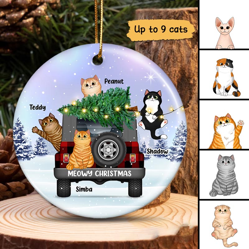 Meowy Christmas Cats On Christmas Truck Personalized Circle Ornament
