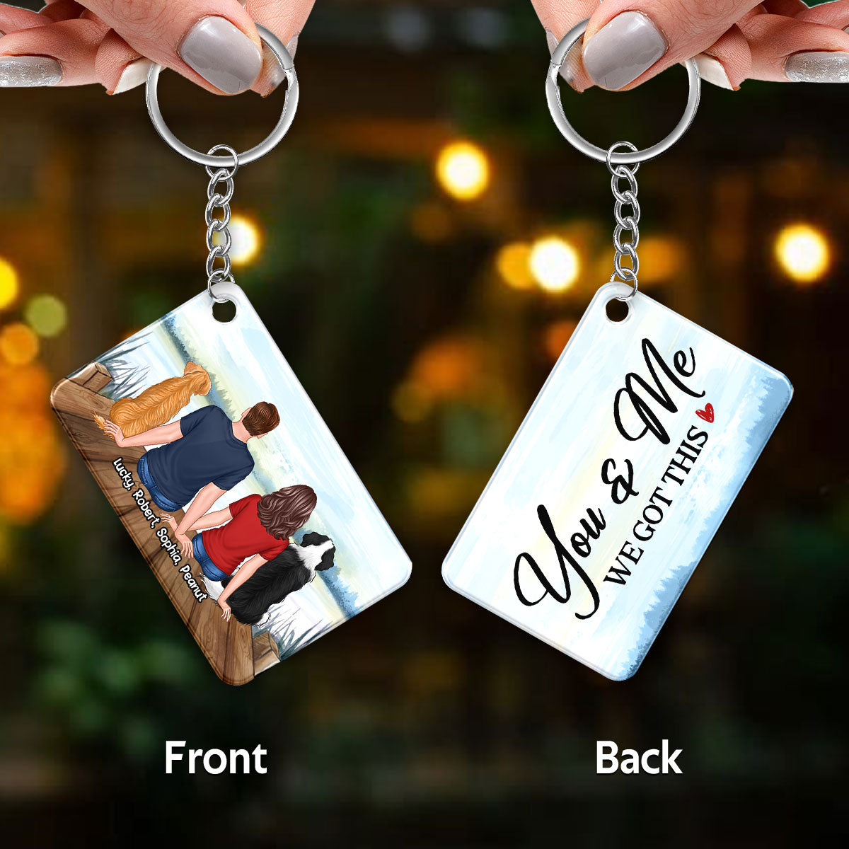 You & Me We Got This Back View Couple Sitting With Dog Cat Personalized Acrylic Keychain