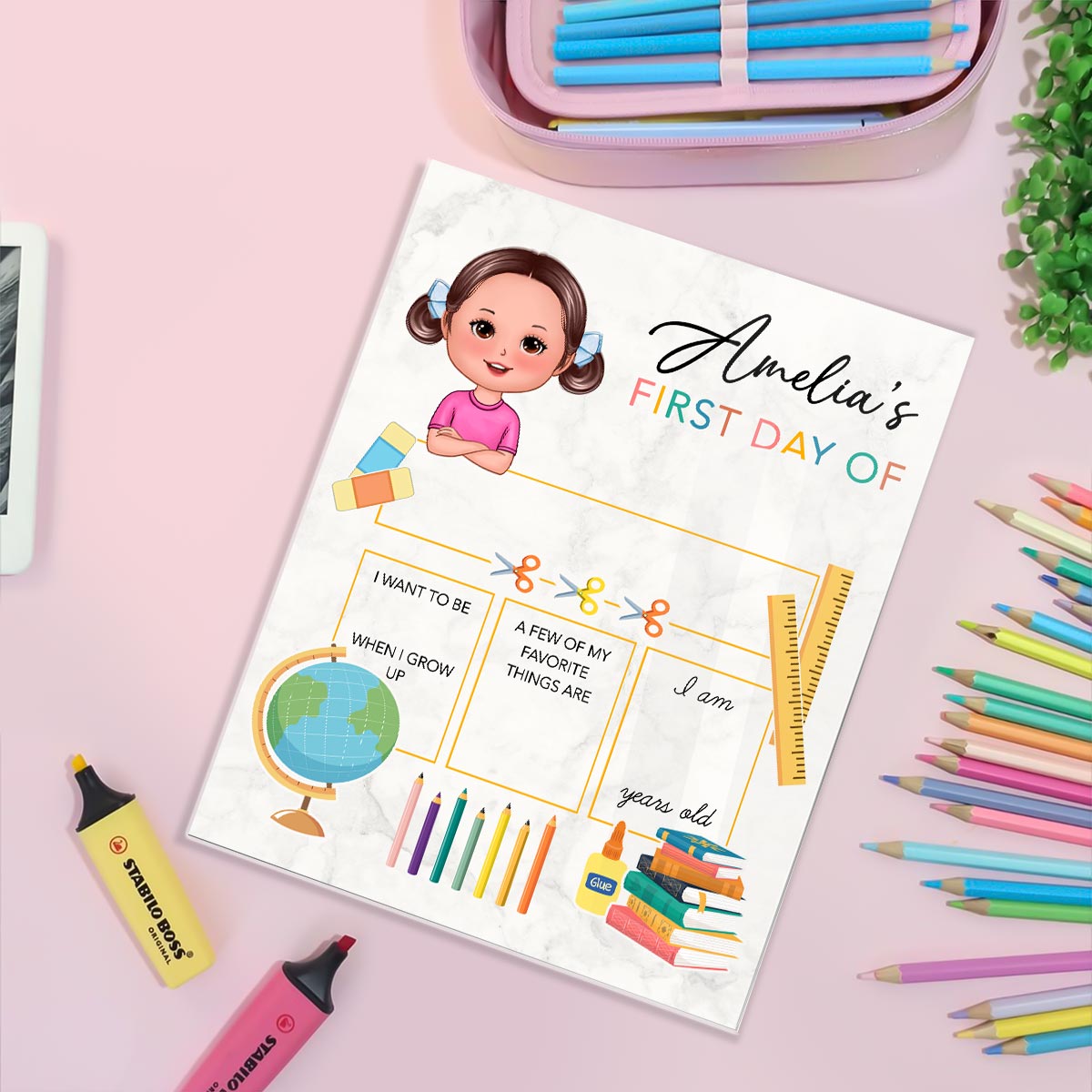 Cute Kid Personalized Reusable First Day of School Sign