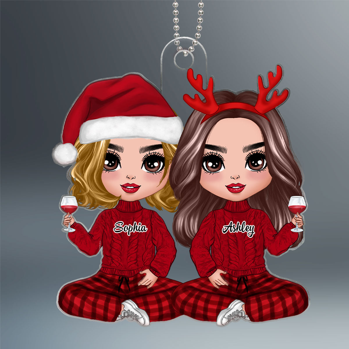 Christmas Doll Best Friends Sisters Sitting Personalized Acrylic Ornament