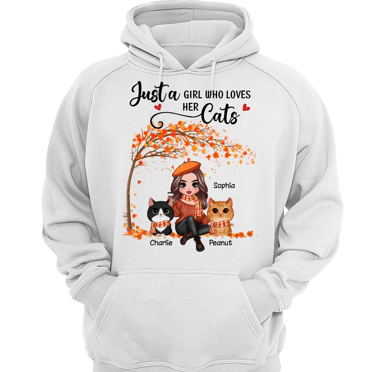 Fall Season Doll Woman Sitting With Watercolor Cute Cats Personalized Shirt