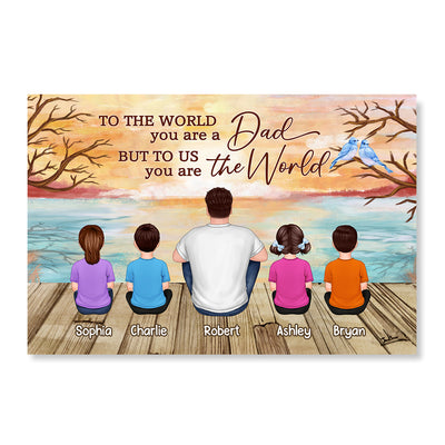 Lake View Dad Grandpa We Love You Back View Dad And Kids Dogs Cats Sitting Personalized Horizontal Poster