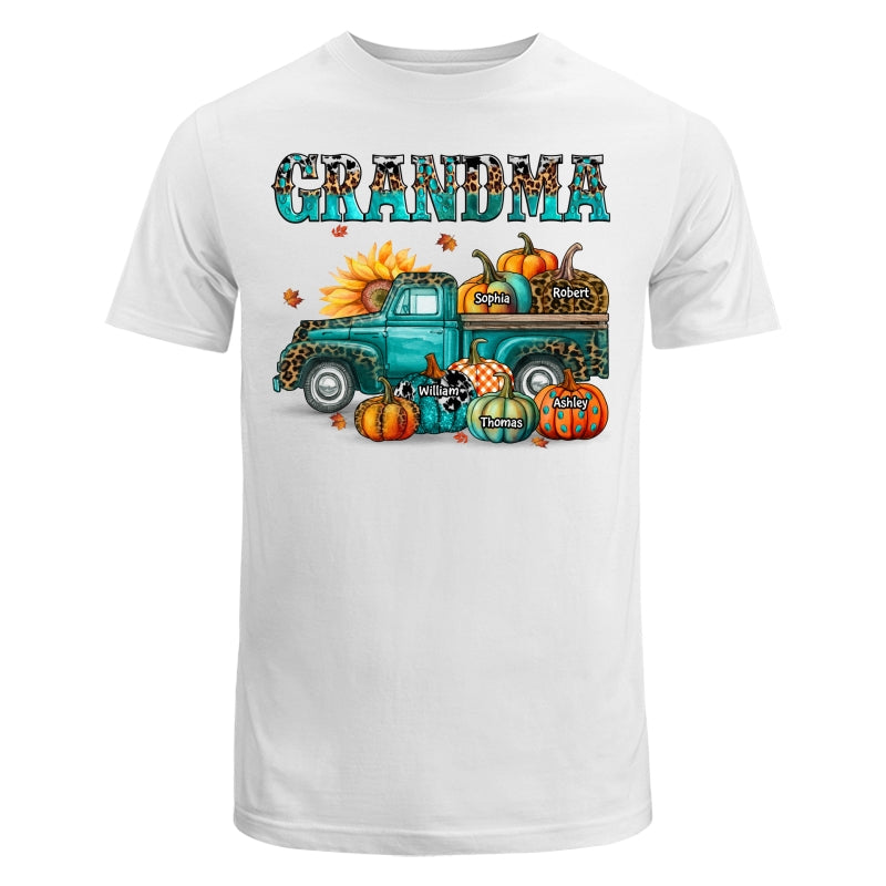 Fall Season Grandma Mom Teal And Leopard Patterned Pumpkins Truck Personalized Shirt