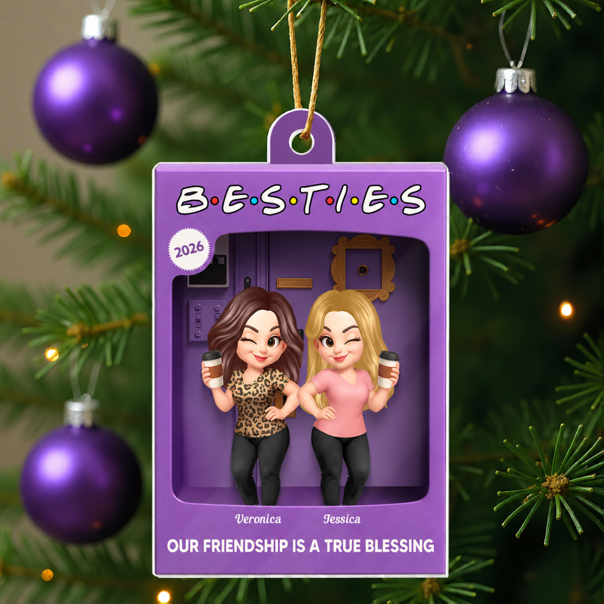 [BUY 1 GET 1 FREE] Besties Personalized Acrylic Ornament - Purple Toy Box Style Christmas Gift